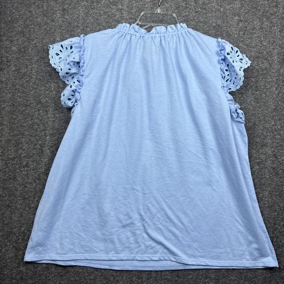 Crown & Ivy Womens XXL Blue Off Shoulder Blouse Eyelet Lace Ruffle Stretch Top - Picture 2 of 6
